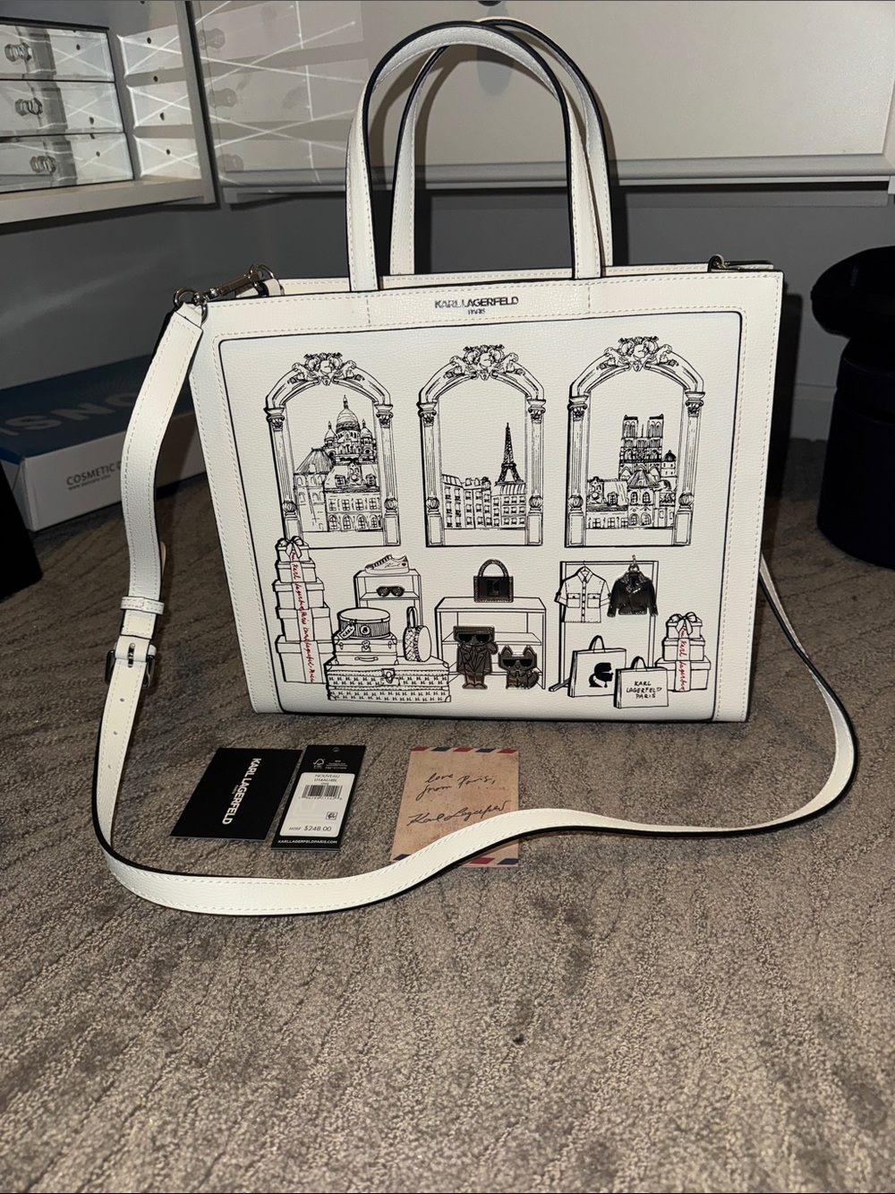Karl Lagerfeld White Paris Illustration Structured Tote - Picture 8 of 8